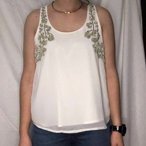 White Flowing Tank Top with Beading